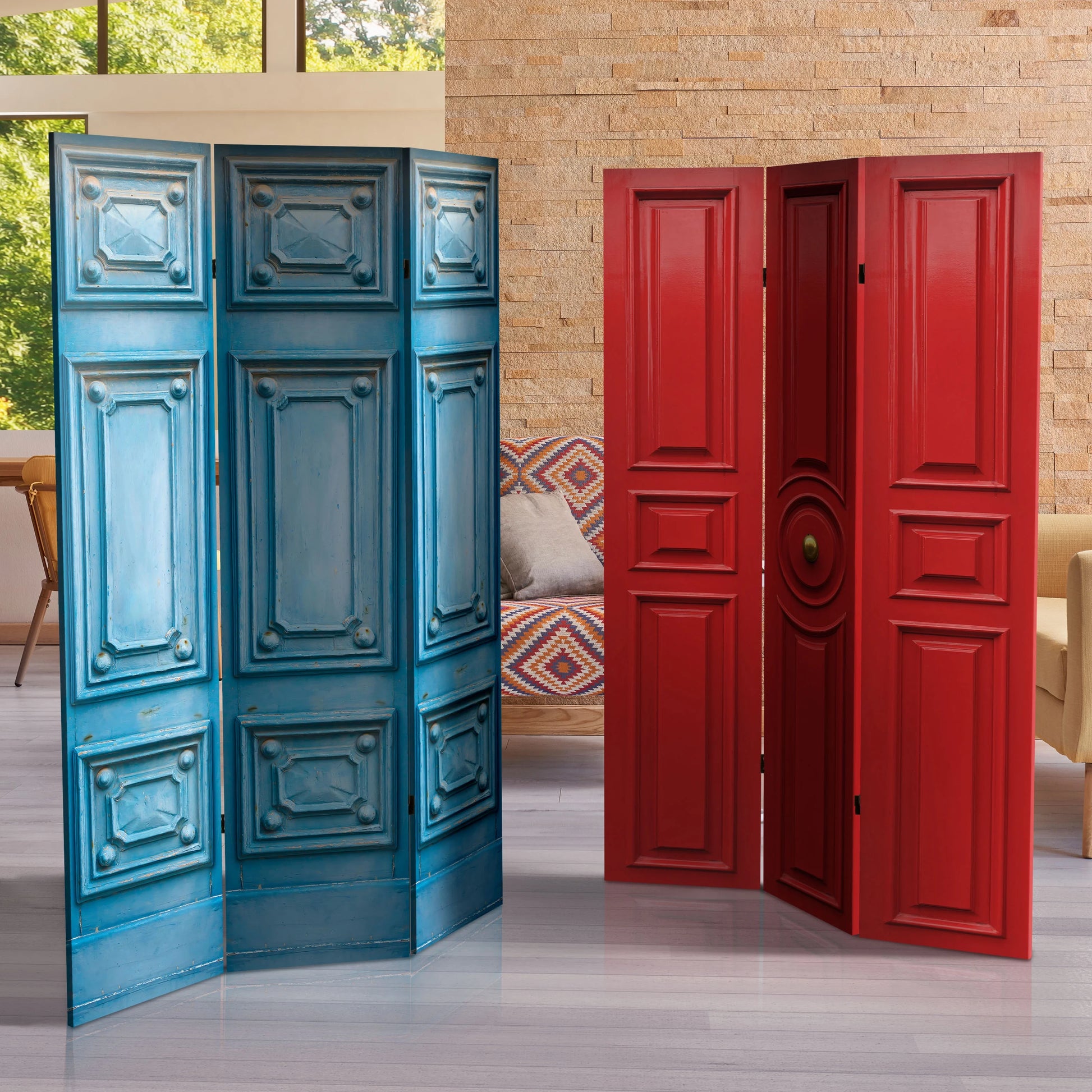 Oriental Furniture 6 ft. Tall Double Sided Fancy Door Panel Canvas Room Divider