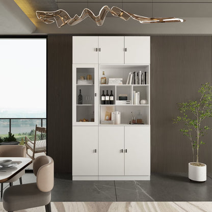 Modern Versatile Storage Cabinet Set, White 5-Door Bookcase Display Storage Organizer for Home Office Bedroom Living Room, 62.9"x12.2"x70.9"