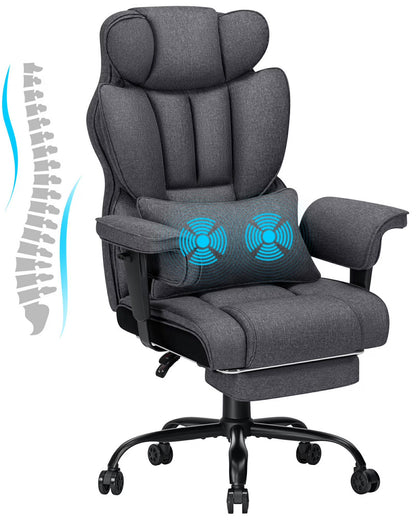 Hoffree Big and Tall Fabric Office Chair 450lbs, Executive Desk Chair with Massage Ergonomic Computer Chair with Footrest Reclining Desk Office Chair with Lumbar Support for Home Office