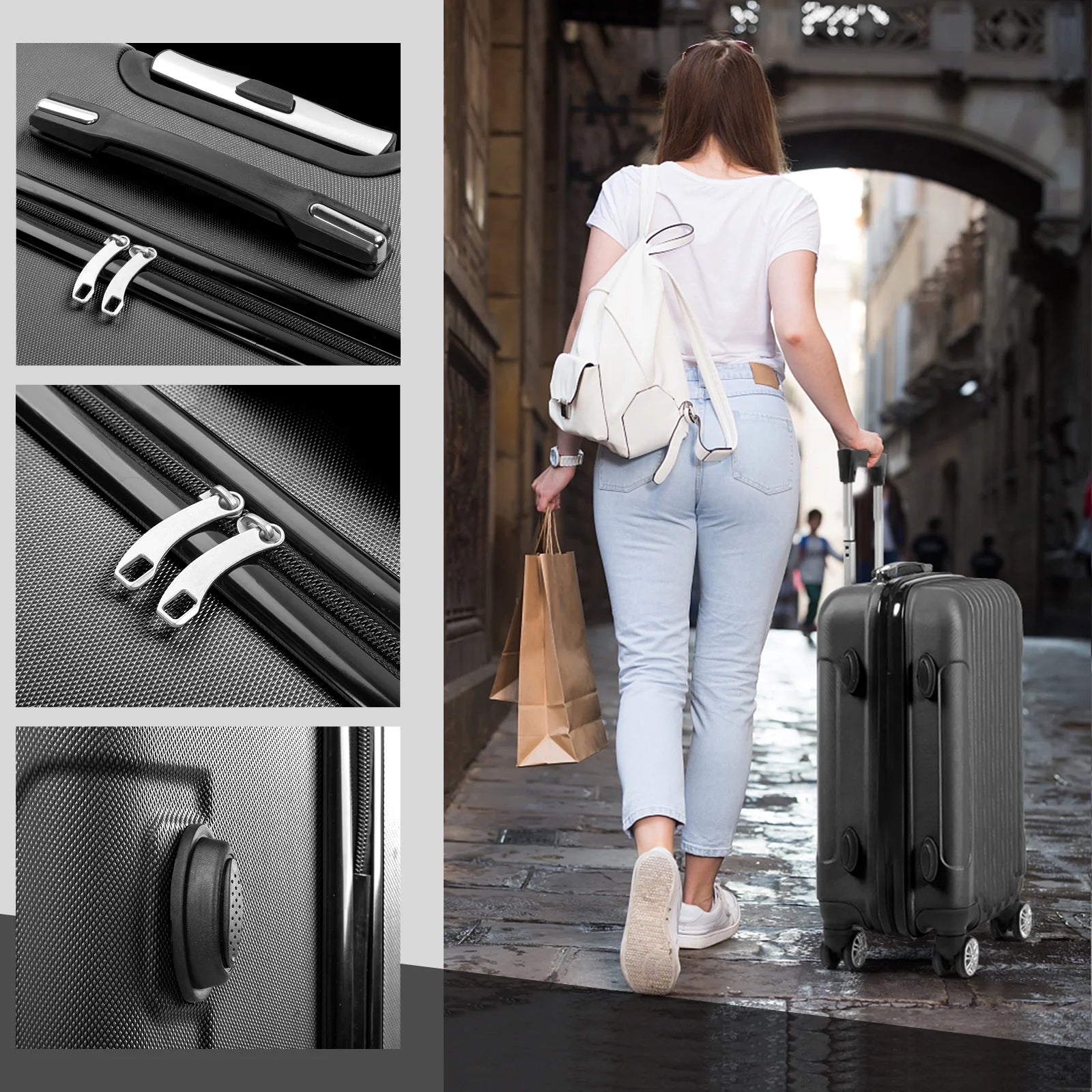 Zimtown 3 Piece Nested Spinner Suitcase Luggage Set With TSA Lock Dark Gray