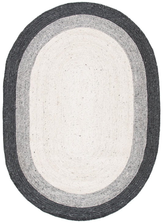 SAFAVIEH Braided Nazca Geometric Reversible Area Rug, Grey/Ivory, 6' x 9' Oval
