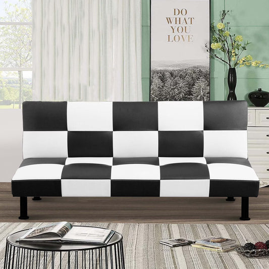 Aukfa Faux Leather Futon Convertible Sofa Bed for Home Office Twin Size, Black& White