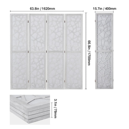 KFFKFF 4-Panel Room Divider, 66.9" Foldable Wood Panel Screen, Decorative Screen for Space Division in Homes, Offices, Restaurants & Bedrooms