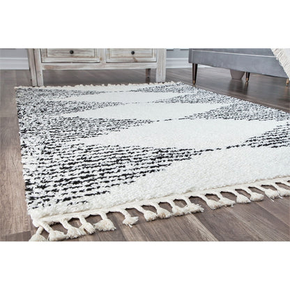 Rugs America Moon Collection MS30A Moroccan Tribal Heath White Area Rug, 8'0"x10'0"