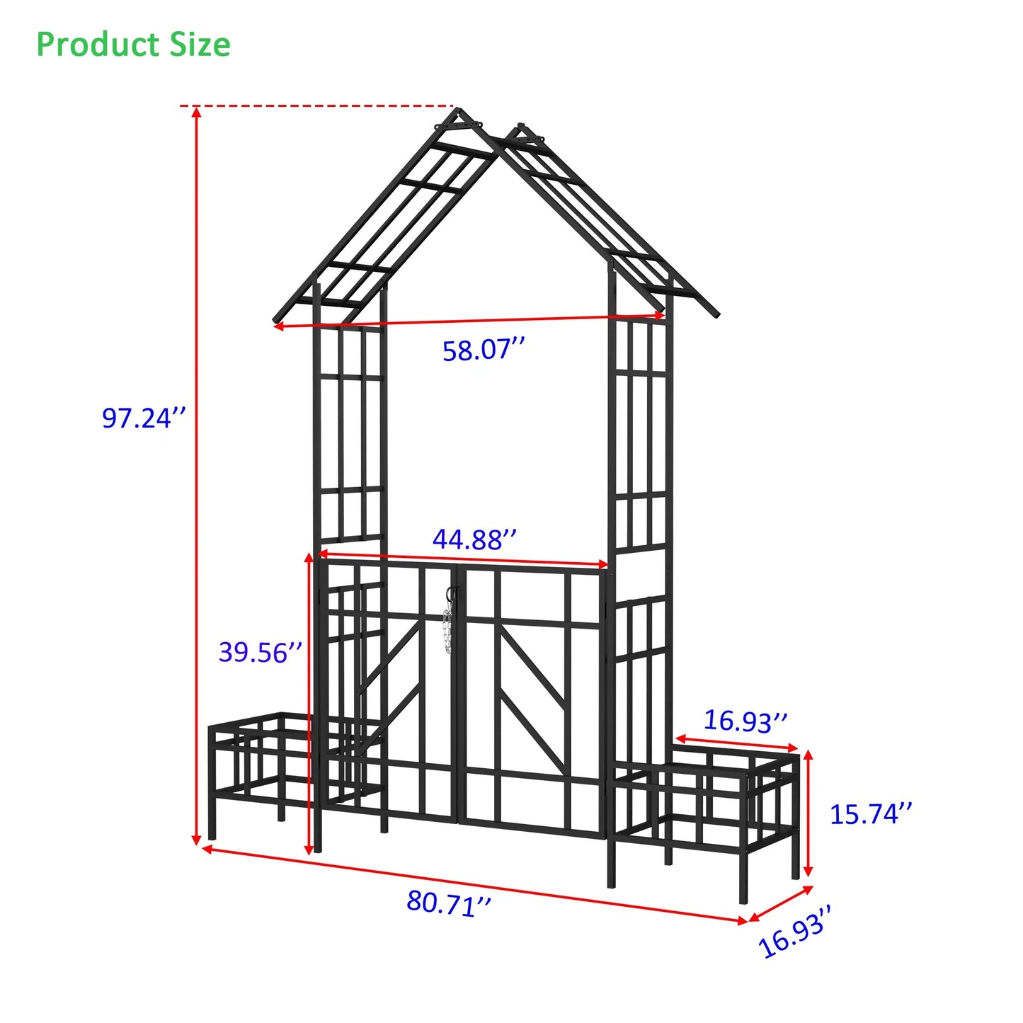 Yoneston 97.24" H Metal Garden Arbor with Gate and Planter, Garden Arch for Climbing Plants Support Rose Arch for Outdoor, Black