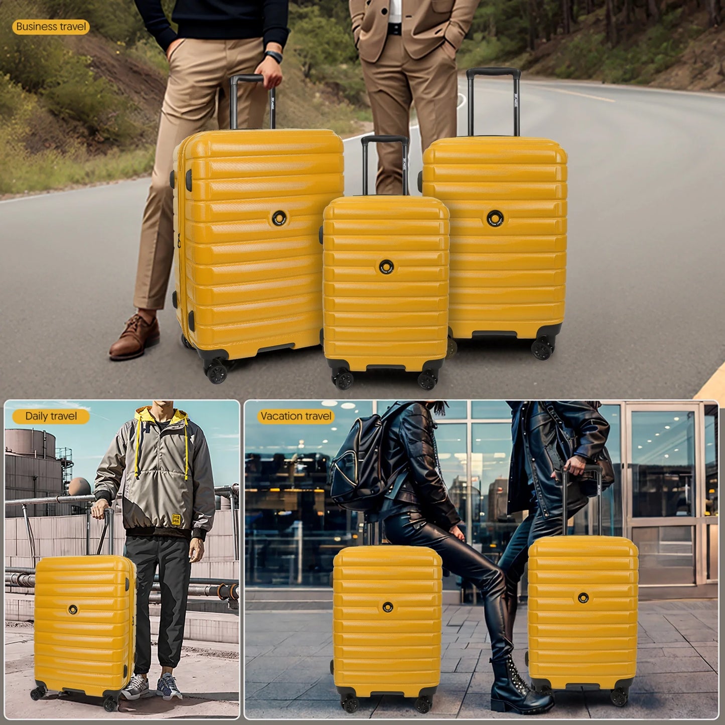 3 Piece Hardshell Luggage Set Expandable Hardside Suitcase with Spinner Wheels and TSA Lock, Lightweight Carry on and Checked Luggage 20" 25" 29", Yellow, LA13601