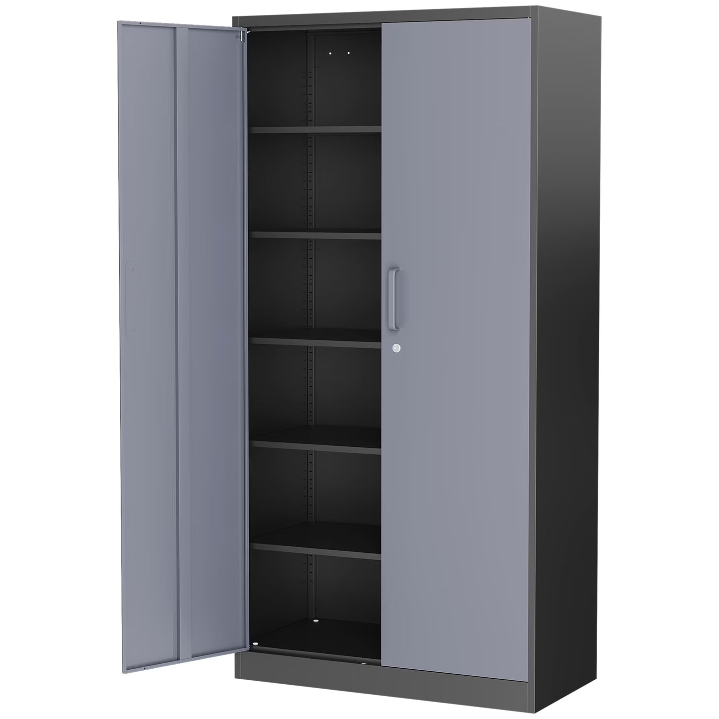 AUHUP 71" Metal Cabinet with Locking Doors and 5 Adjustable Shelves, Black Garage Storage Cabinet for Warehouse, Basement, Home Office, Tool File Storage Utility Cabinets