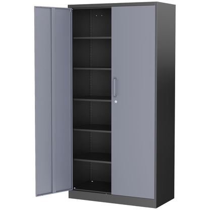 AUHUP 71" Metal Cabinet with Locking Doors and 5 Adjustable Shelves, Black Garage Storage Cabinet for Warehouse, Basement, Home Office, Tool File Storage Utility Cabinets