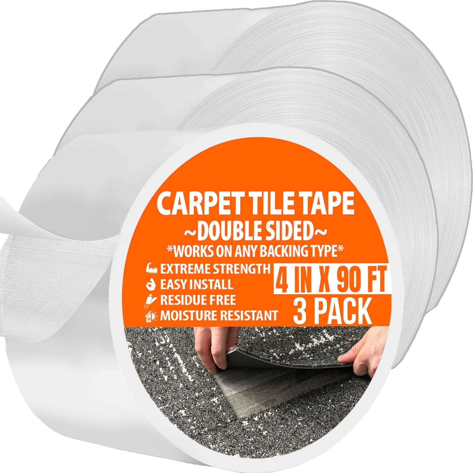 Carpet Tile Tape Wide Double Sided Heavy Duty Carpet Tape Indoor Outdoor Rugs by All Flooring Now 4in x 90ft (3 Pack)