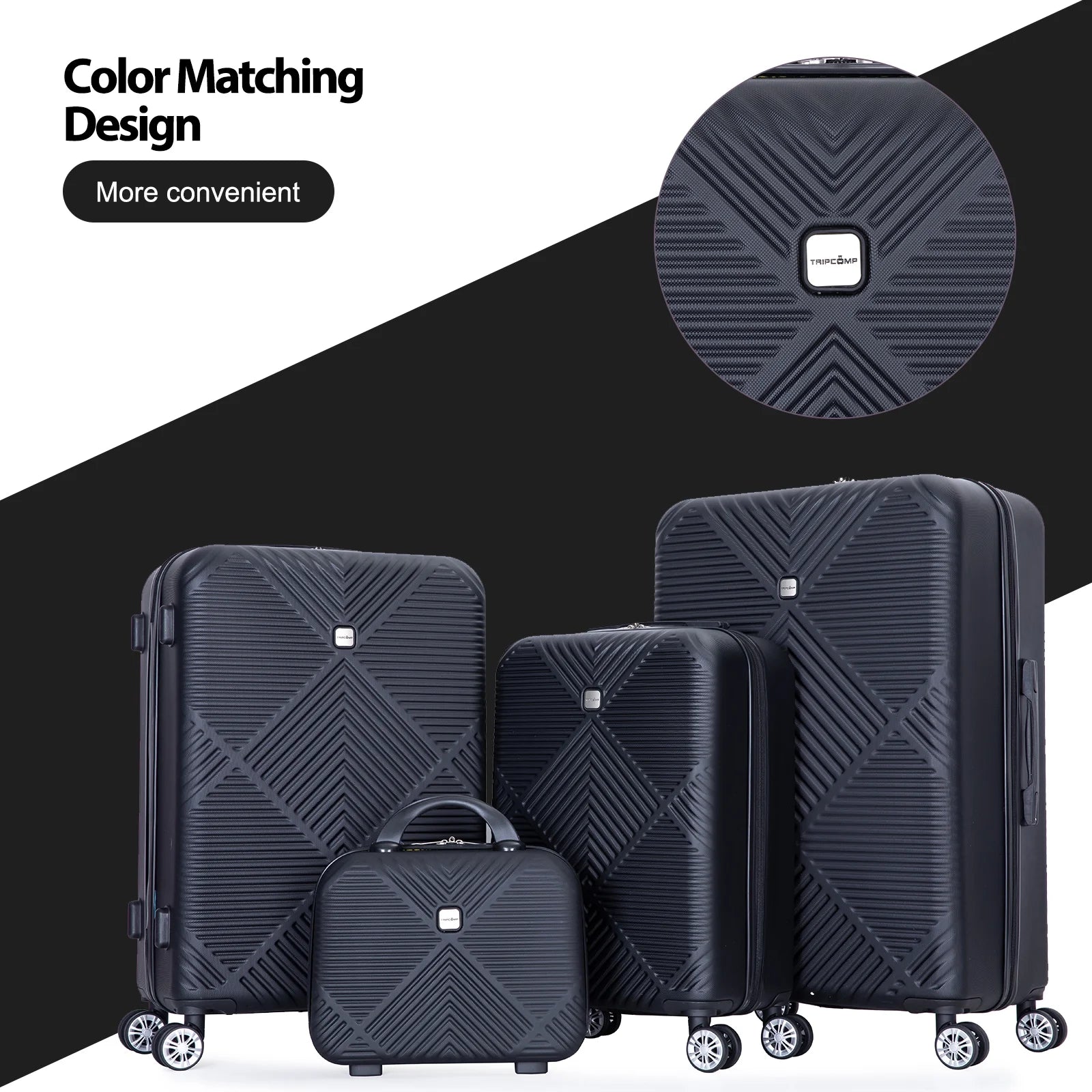 Tripcomp Luggage Sets 4 Piece Suitcase Set (14/20/24/28)Hardside Suitcase with Spinner Wheels Lightweight Carry on Luggage(Black)