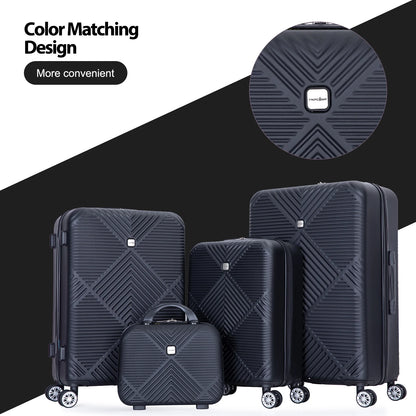 Tripcomp Luggage Sets 4 Piece Suitcase Set (14/20/24/28)Hardside Suitcase with Spinner Wheels Lightweight Carry on Luggage(Black)