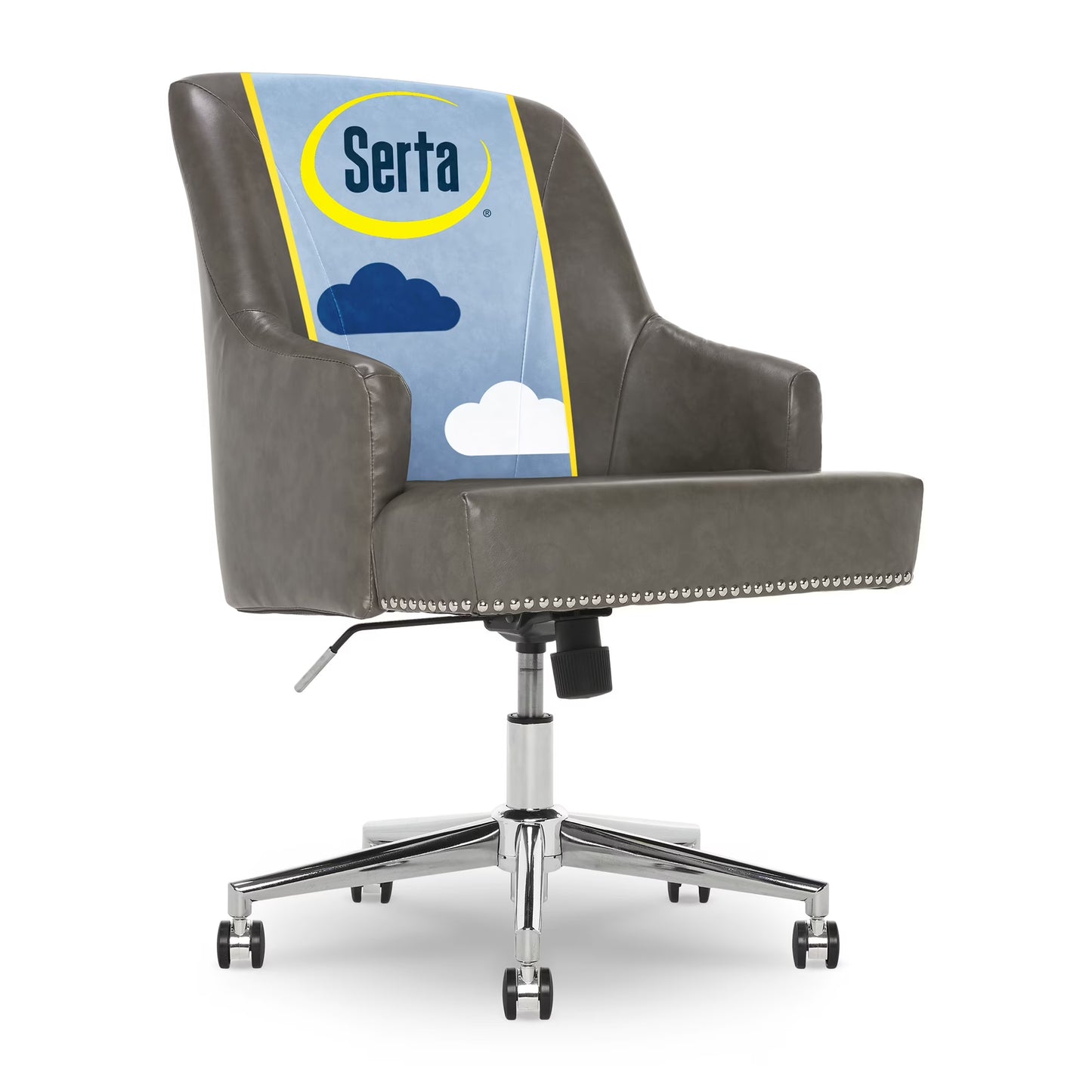 Serta Leighton Home Office Desk Chair Chrome Nailheads Twill Fabric Lilac Purple