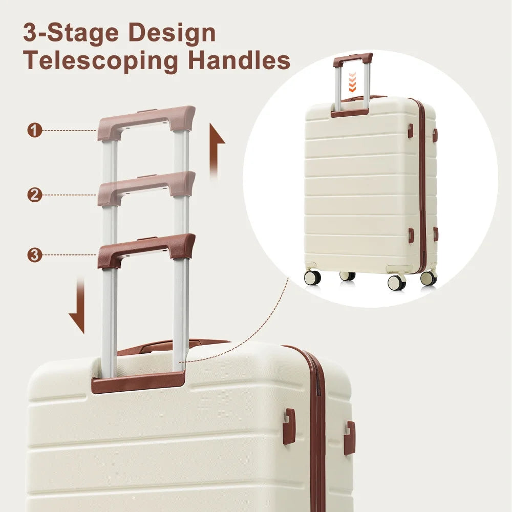 Premium ABS Travel Luggage Set , 3-Piece TSA Lock Suitcase Ensemble with 20, 24, and 28 Inch