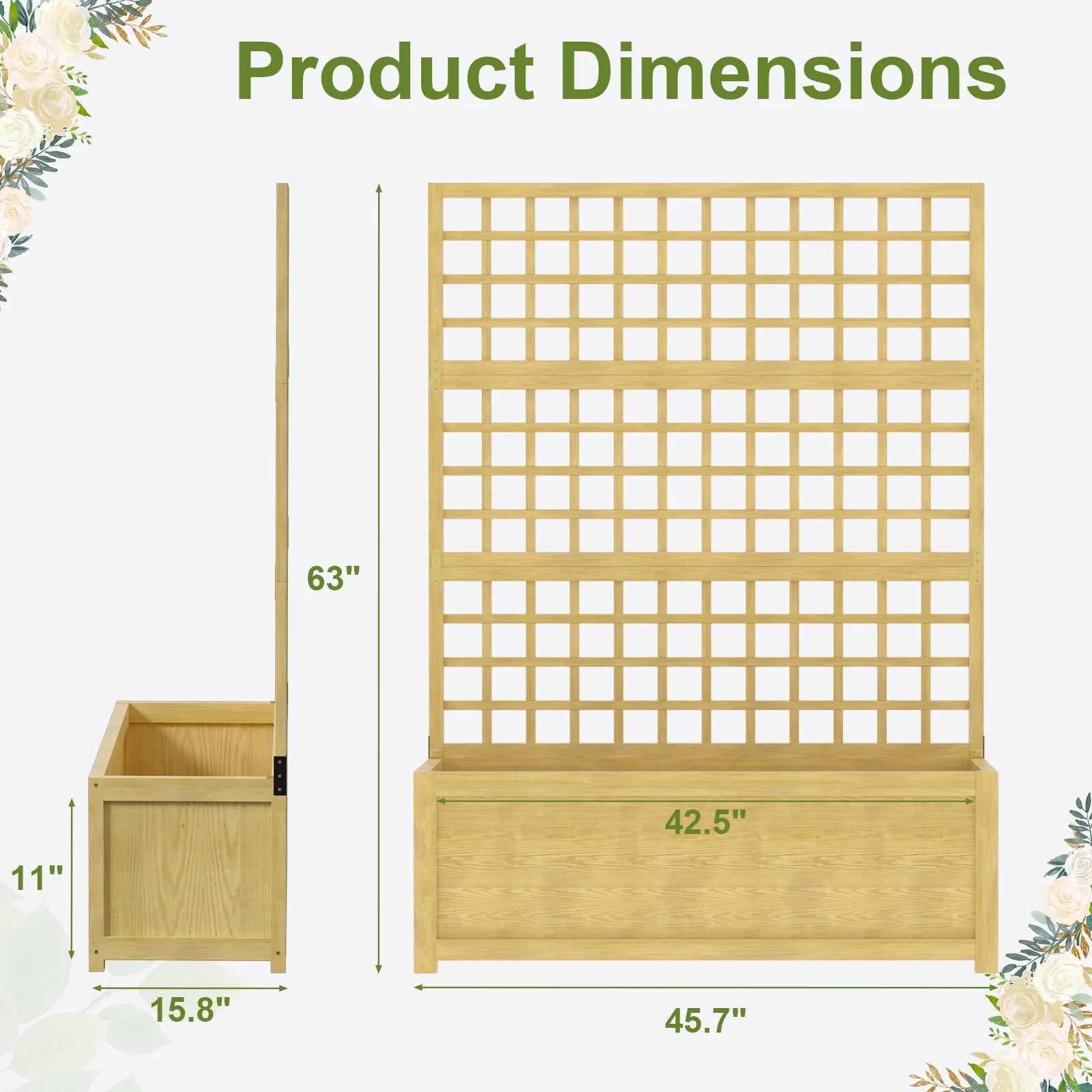 Slsy 63" Screen Raised Garden Bed, Wooden Planter Box with Hanging Roof & Drainage Holes, Indoor Outdoor Elevated Planter for Vine, Climbing Plants, Flowers, Patio & Garden