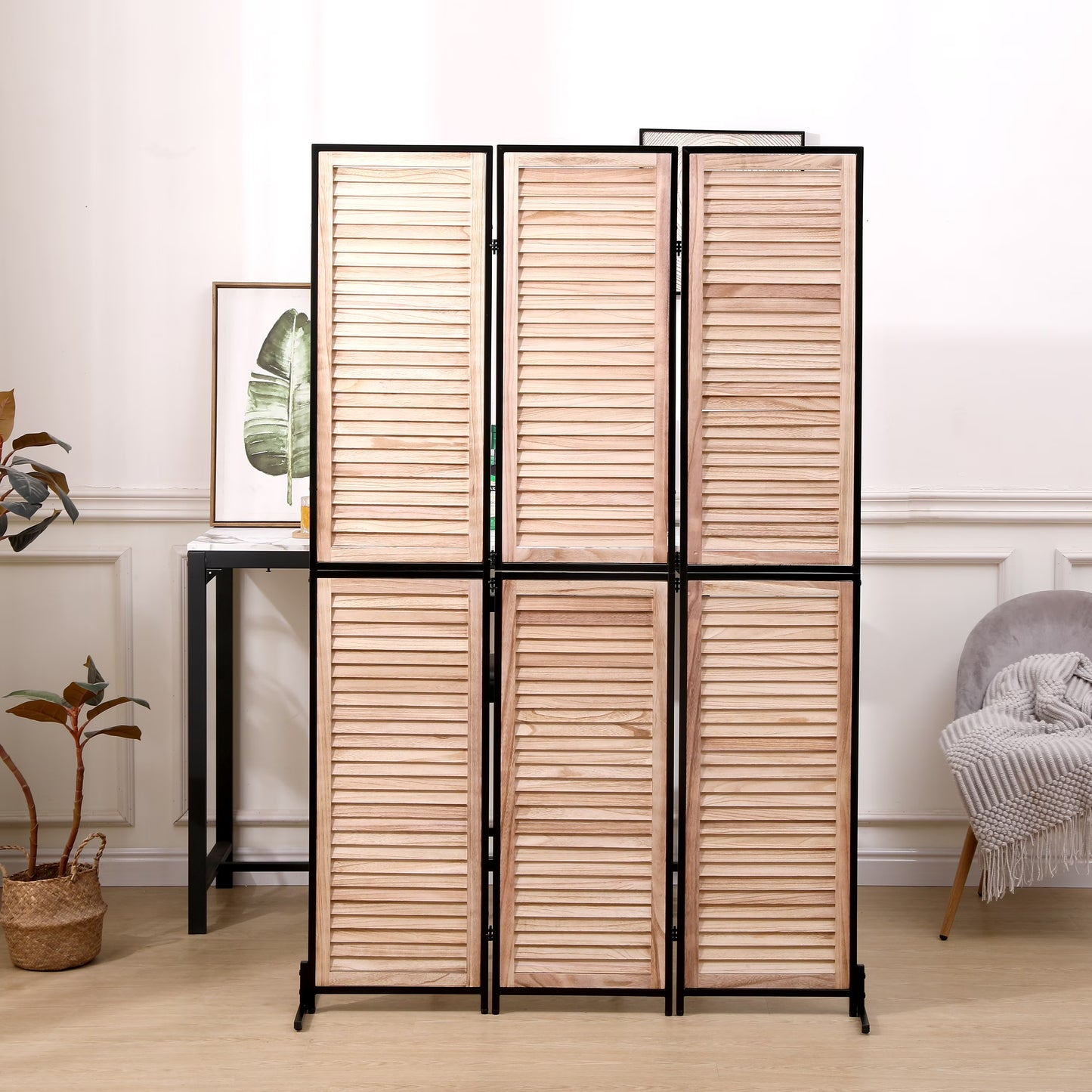 Miniyam 3 Panels Privacy Screen, 5.9 FT Tall Freestanding Folding Partition Wall Dividers Screen for Home Office Restaurant Bedroom, Black
