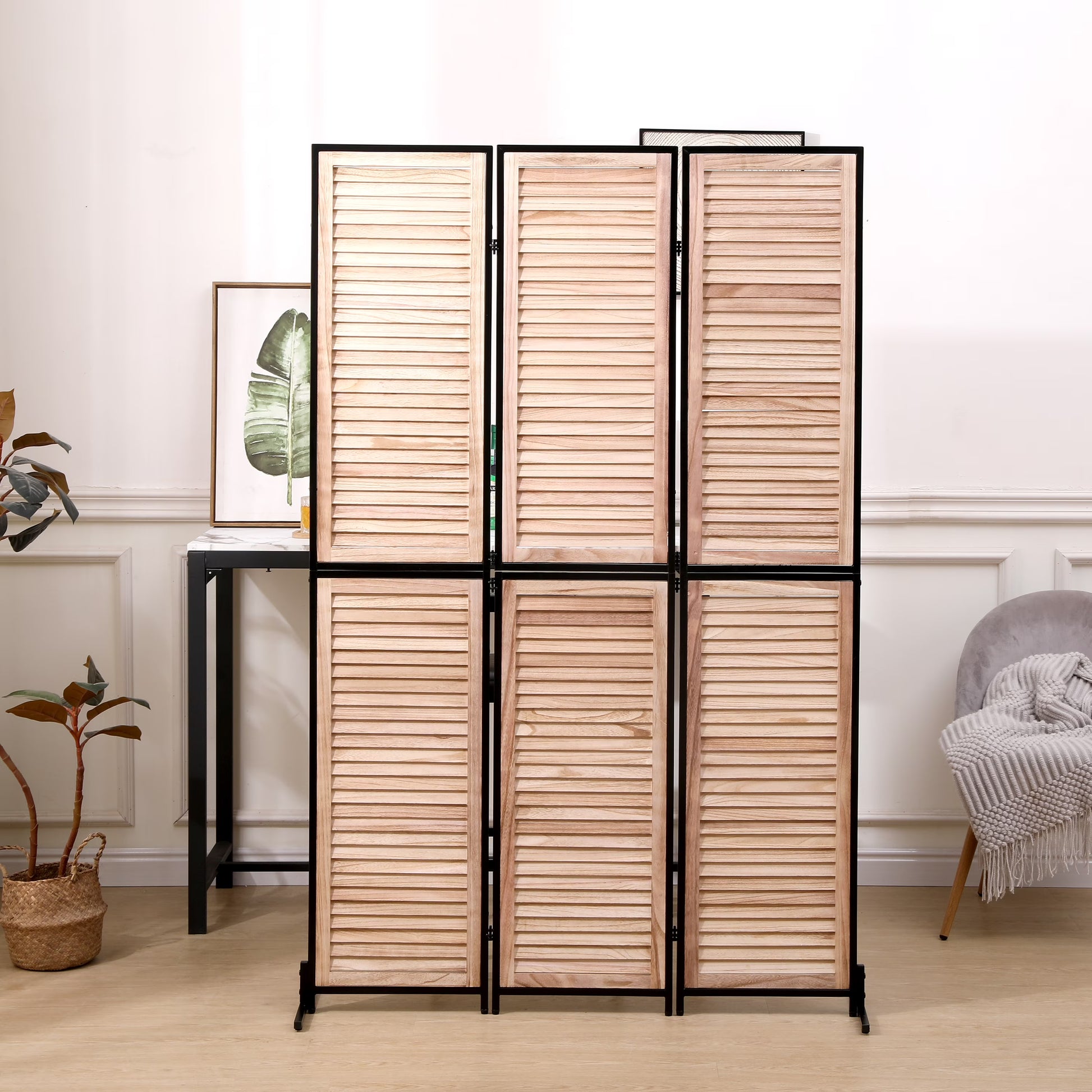 Miniyam 3 Panels Privacy Screen, 5.9 FT Tall Freestanding Folding Partition Wall Dividers Screen for Home Office Restaurant Bedroom, Black