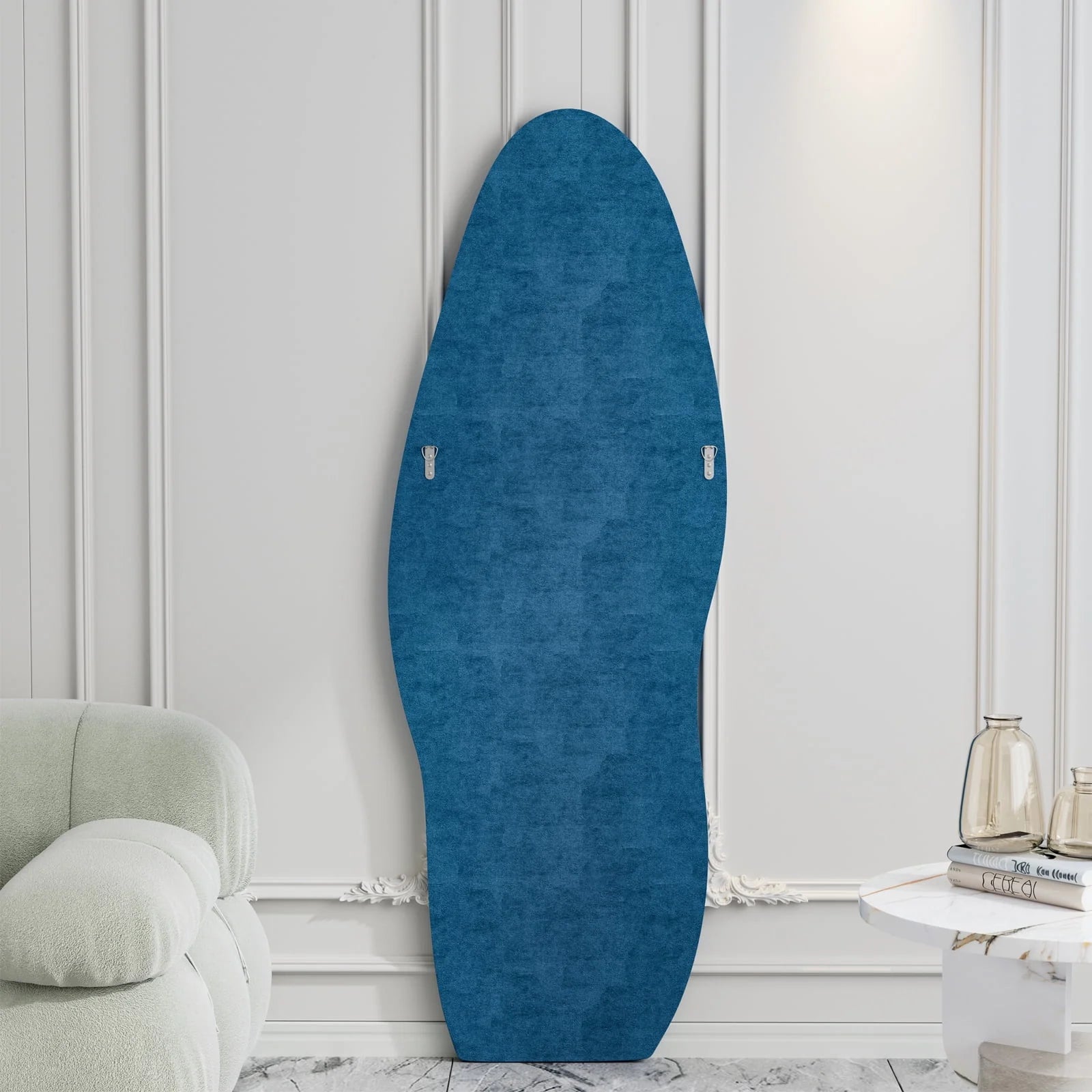 VLUSH Irregular Full Length Mirror, Floor Mirror Hanging & Leaning, 63"x24" Wavy Wall Mirror (Blue)