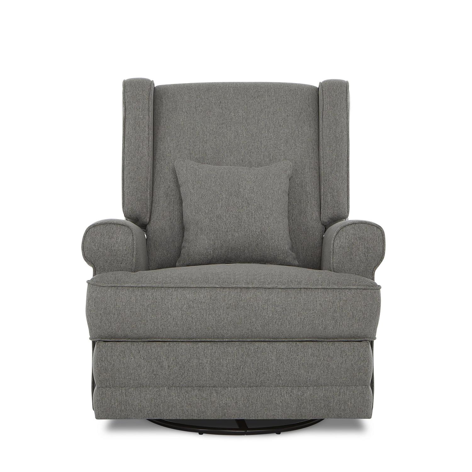 Evolur Melbourne Wing Back Swivel Glider I Nursery Glider I Durable Soft Fabric I Bonus Pillow In Iron