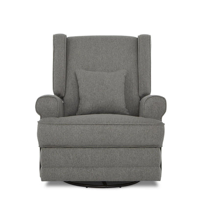 Evolur Melbourne Wing Back Swivel Glider I Nursery Glider I Durable Soft Fabric I Bonus Pillow In Iron