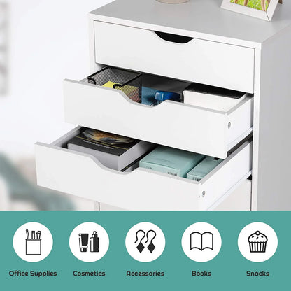 DWVO Wood File Cabinet Rolling Cart 5 Drawer Home Office Storage Organizer White