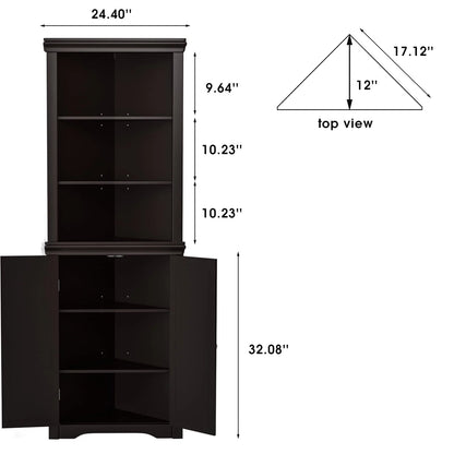 Furmax Corner Bookcase with Storage, Corner Bookshelf Stand Storage Rack for Living Room, Home Office, Kitchen, Small Space,White