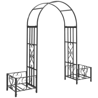 Outsunny Garden Arbor & Wedding Arch with Planters & Heart Motifs
