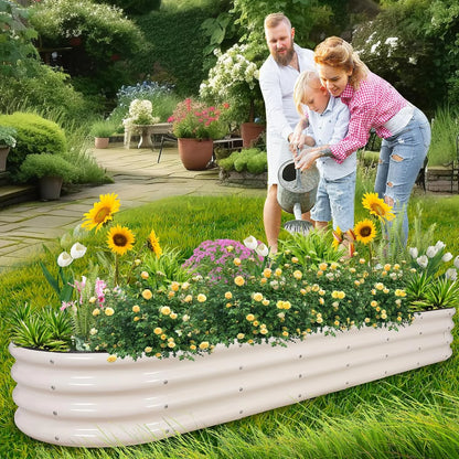 Galvanized Raised Garden Bed- Planter Garden Boxes Outdoor, Raised Beds for Gardening, 8x2x1ft Metal Garden Bed Kit for Vegetables Flower, Planter Raised Beds with Protective Tape & Tools.White