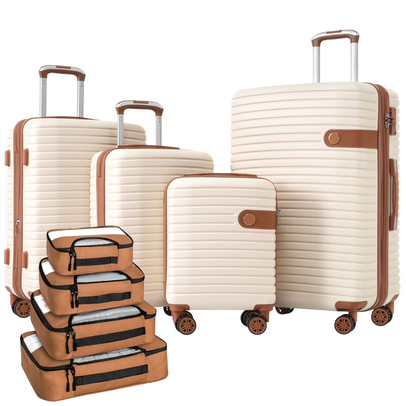 Luggage Sets,4-Piece Lightweight Suitcase Set with 4 Packing Cubes and TSA Lock, Hardshell Suitcases with Spinner Wheels, (16/20/24/28 ),Brown