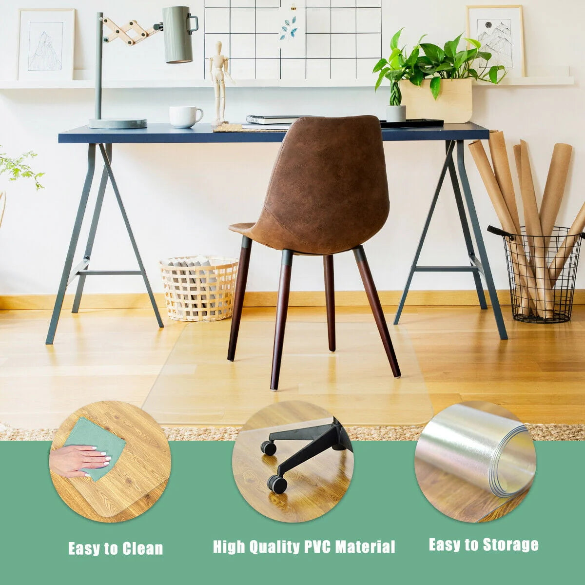 Costway 47'' x 47'' PVC Chair Floor Mat Home Office Protector for Home Office