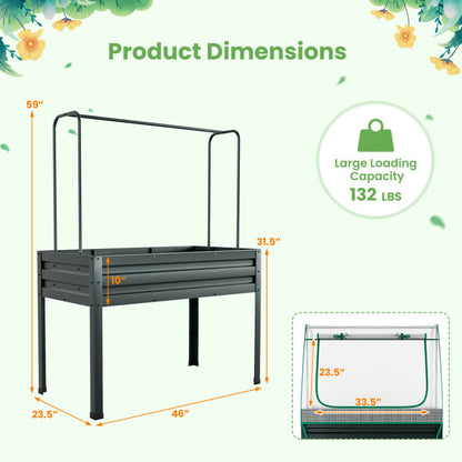 Resenkos Raised Garden Bed, Raised Planter Boxes, Elevated Flower Beds,3-in-1 Raised Garden Bed with Greenhouse Cover and Trellis-Grey