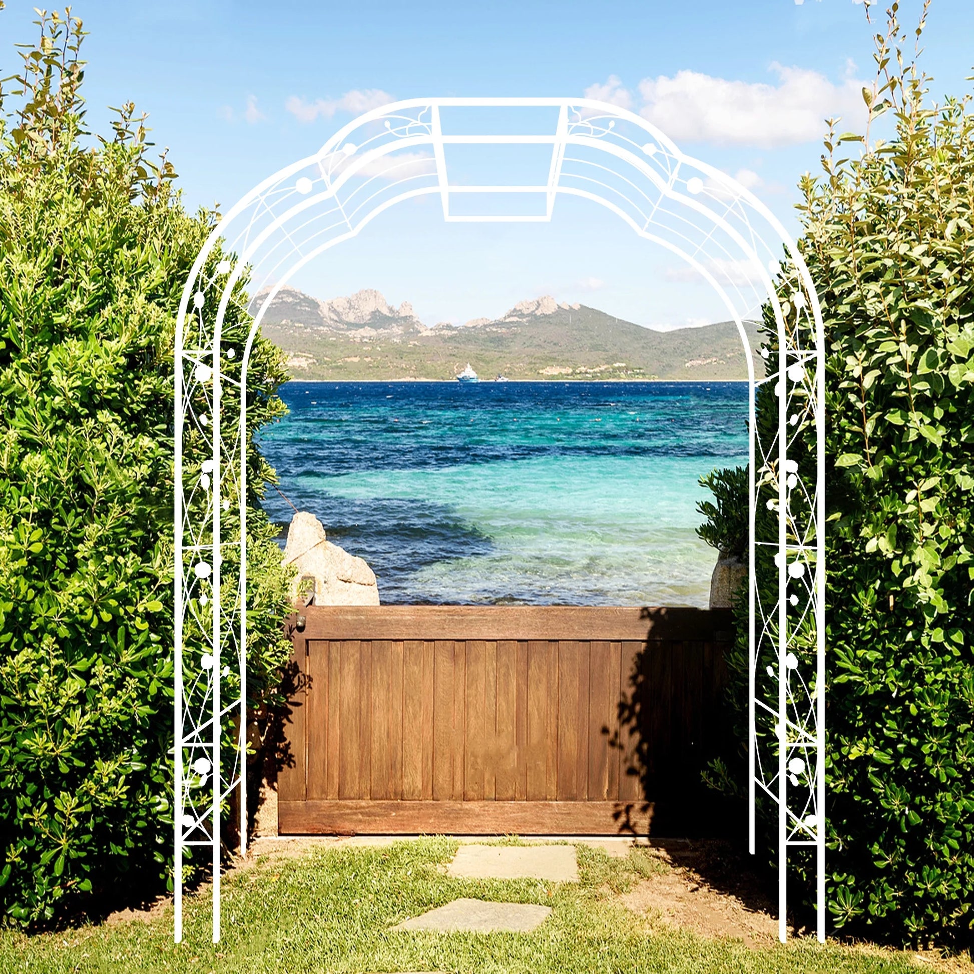74"x98" Metal Garden Arch Arbor Trellis for Climbing Plants Roses Outdoor Décor White