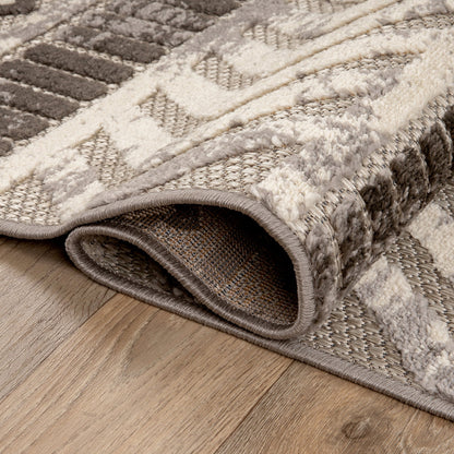 Distressed Geometric Indoor/Outdoor Gray 7' 10" x 10' Area Rug