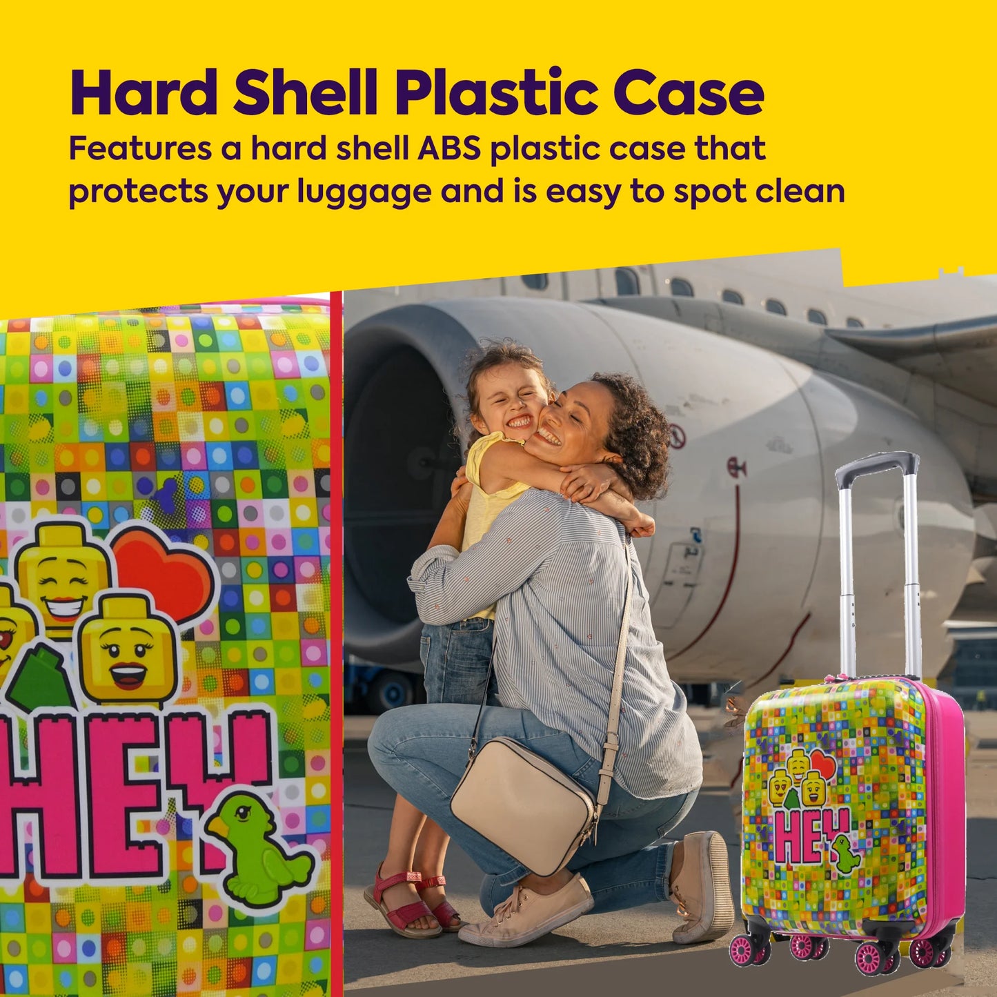 LEGO 18 Inch Kids Rolling Luggage, Play Date Hardshell Carry On Suitcase with Spinner Wheels, Multi