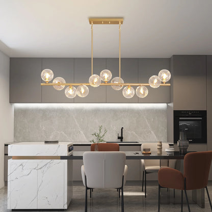 Lzawvm Dining Room Light Fixture with Swirled Glass Globe Linear Chandelier for Dining Room 11-Lights Pendant Lights Kitchen Island for Living Room Sputnik Gold 51inch