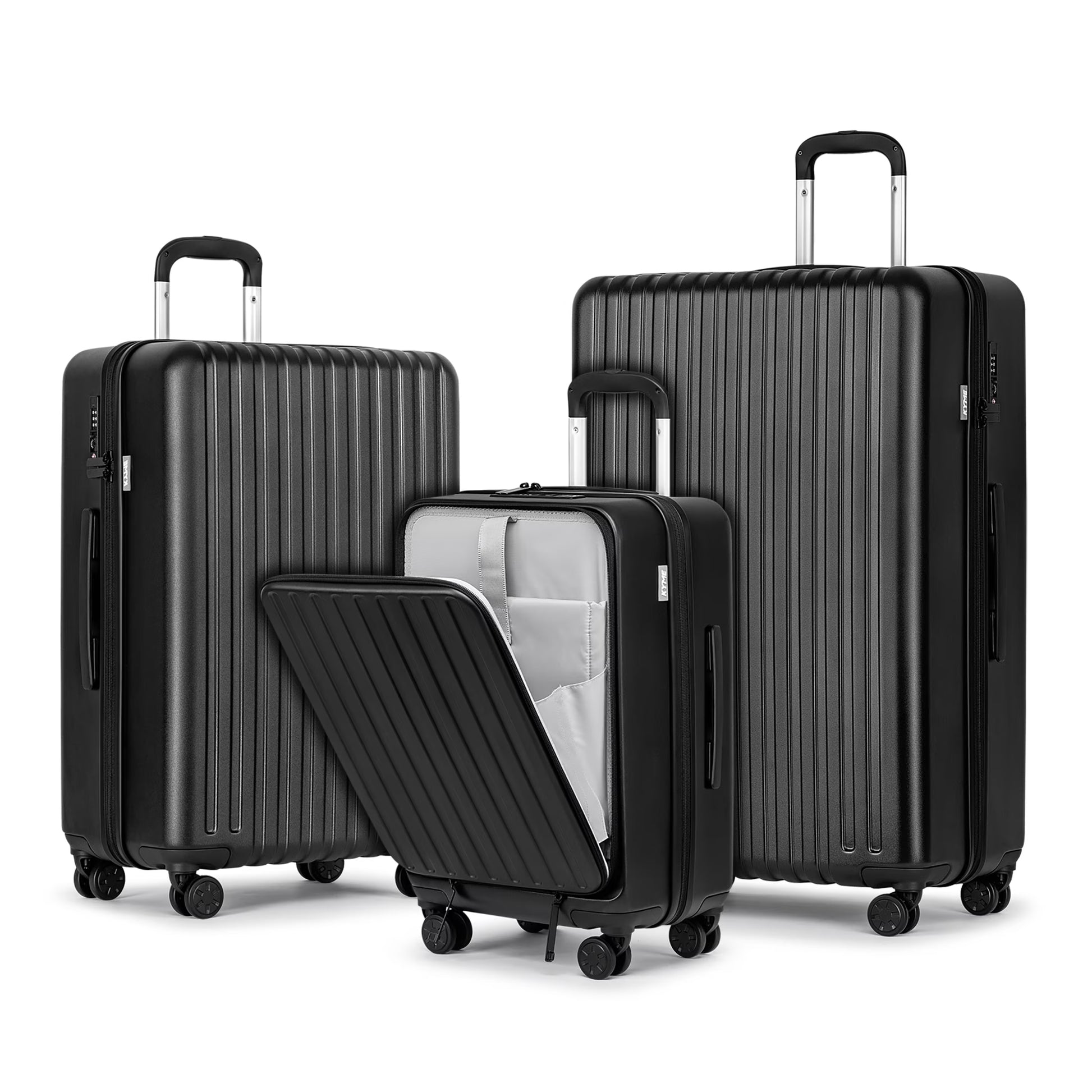 Front Open Carry On Luggage Laptop Compartment 100%PC TSA Lock Spinner Wheels 20" Lightweight Hardside Suitcase