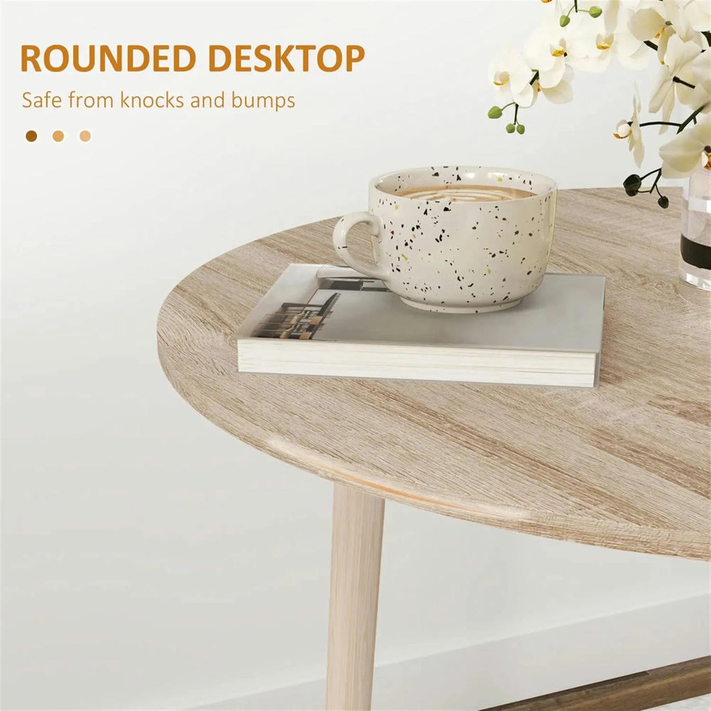 Finihen 35" Solid Wood Rustic Kitchen Table, Drop Leaf Round Dinner Table for Dining Room, Home Office, Living Room Furniture, Beige