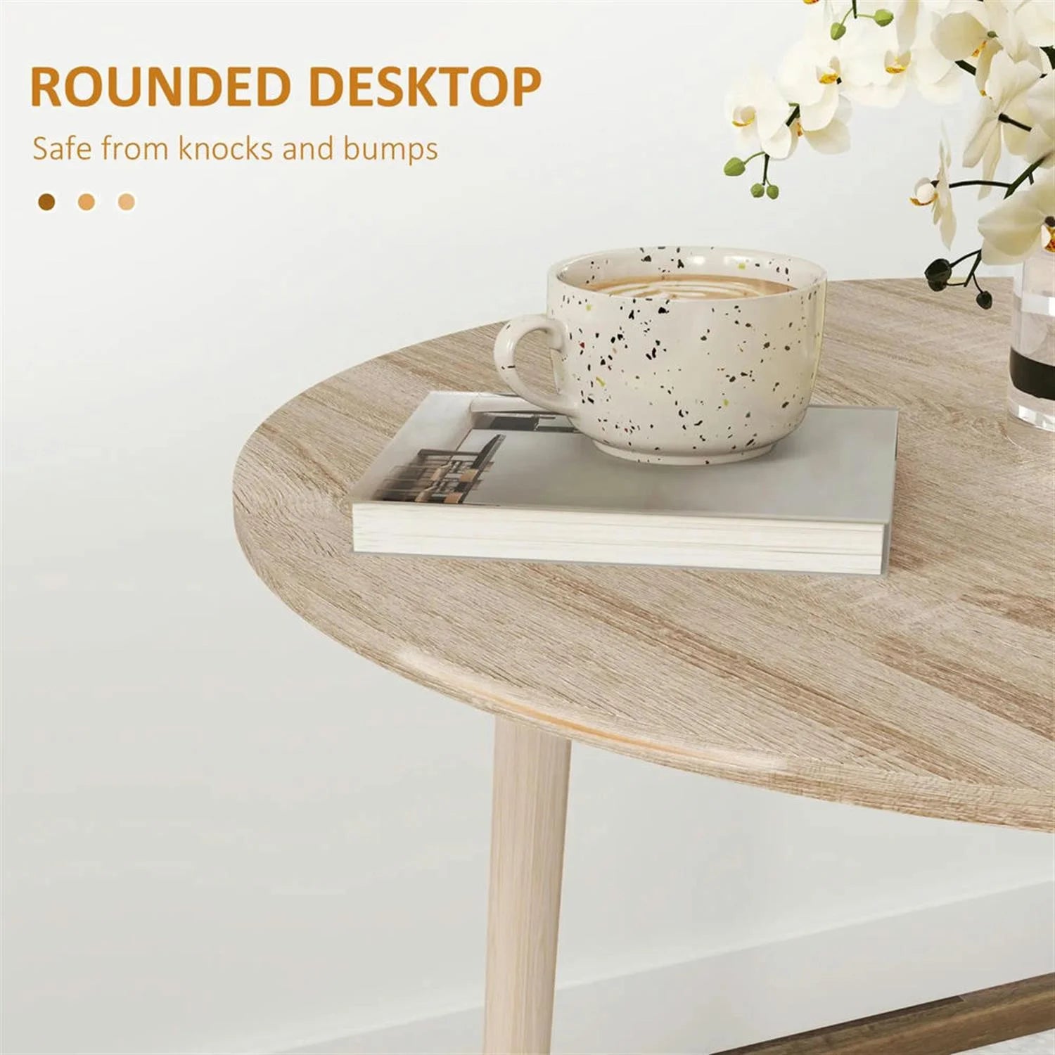 Finihen 35" Solid Wood Rustic Kitchen Table, Drop Leaf Round Dinner Table for Dining Room, Home Office, Living Room Furniture, Beige