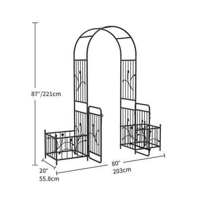 Dextrus Metal Garden Arch with Planter Boxes and Gate, Elegant Wedding Arch Climbing Plants Party Decoration for Outdoor Lawn