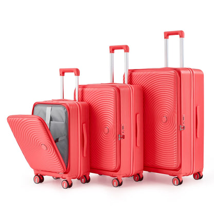 3 Piece Luggage Set Lightweight Suitcase with TSA Lock, PC Hard Shell Travel Luggage with Front Pocket and Spinner Wheels, Pink (20in24in28in)