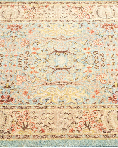 One of a Kind Hand Made Mogul Oriental Wool Area Rug Light Blue Runner