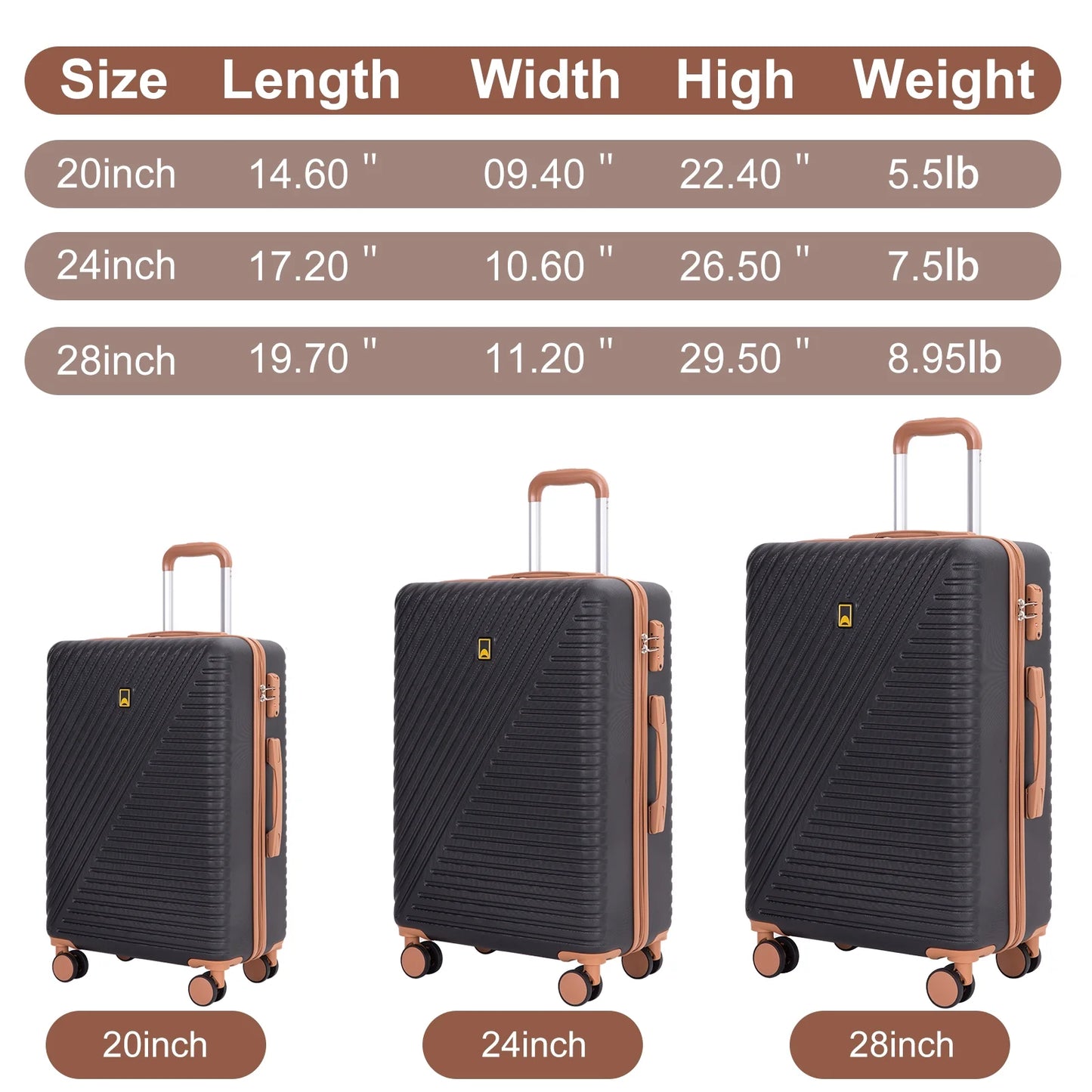Landisun Luggage Sets 6 Piece Hardshell ABS Suitcase Set with TSA Lock, Travel Luggage with Portable Bag, Black
