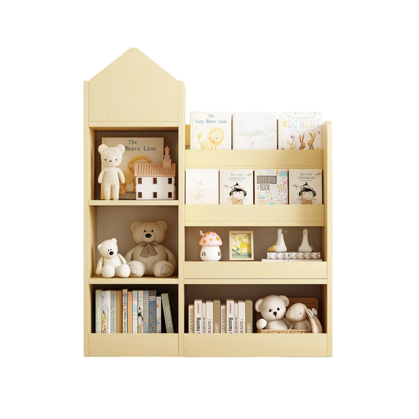 PAPROOS Kids Bookshelf, Wooden Kids Bookcase with Toy Storage Organizer Cabinet, Children Multi Shelf Cubby for Classroom, Kids Bedroom, Nursery, Wood