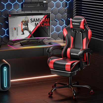 Gaming Chair, Seenda Computer Office Chair, Linkage Armrests and Footrest, High Back Ergonomic Home Office Desk Chair with Lumbar Support Task Chair, Red