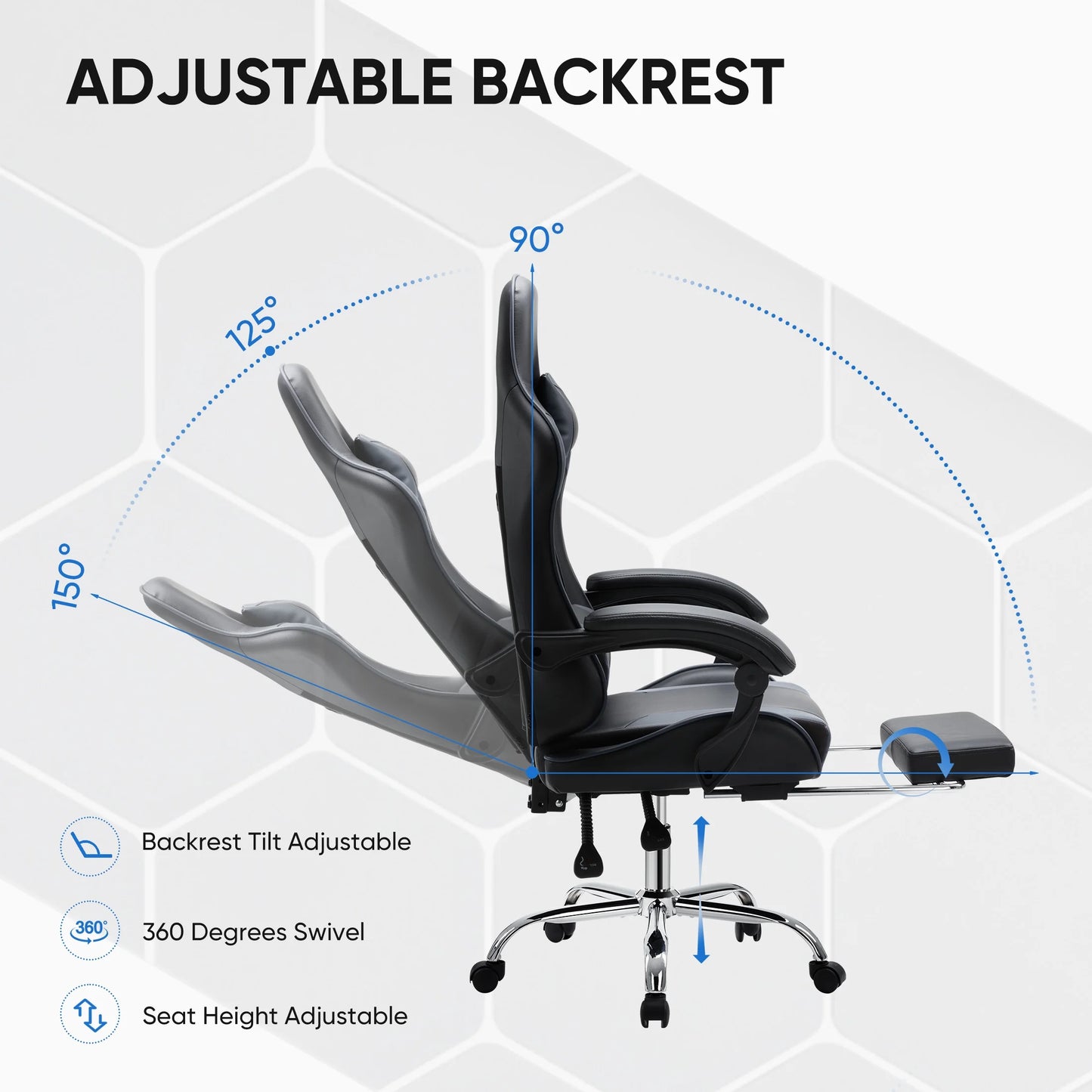 MCQ Ergonomic Swivel Gaming Chair with Headrest Lumbar Support for Home Office, Black and Grey