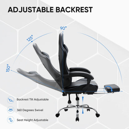 MCQ Ergonomic Swivel Gaming Chair with Headrest Lumbar Support for Home Office, Black and Grey