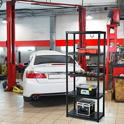 5 Tier Plastic Storage Shelves, Easy to Assemble Garage Rack, Multi-Use Free Standing Shelf Unit, Heavy Duty Shelving for Home Office, Black(2, 36° L X 18° W X 73° H)