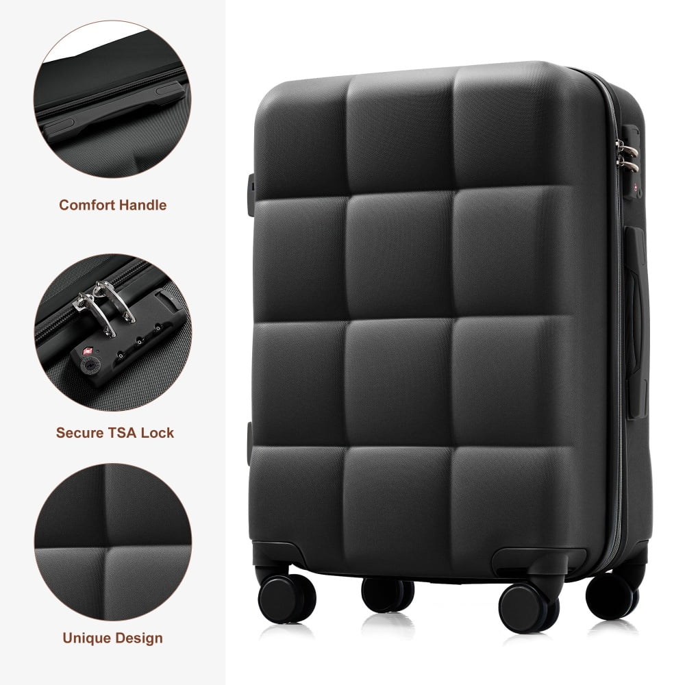 DECMAY 3-Piece ABS Luggage Set with Spinner Wheels and Cup Holder, Airline Carry-On Approved