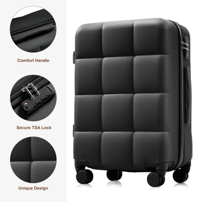 DECMAY 3-Piece ABS Luggage Set with Spinner Wheels and Cup Holder, Airline Carry-On Approved