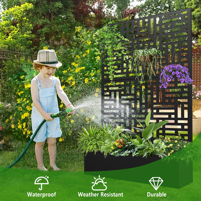 FOOWIN 71'' H Metal Planter with Trellis, Outdoor Raised Garden Bed for Climbing Plants, Trellis Planter Box with Drainage Hole, Black