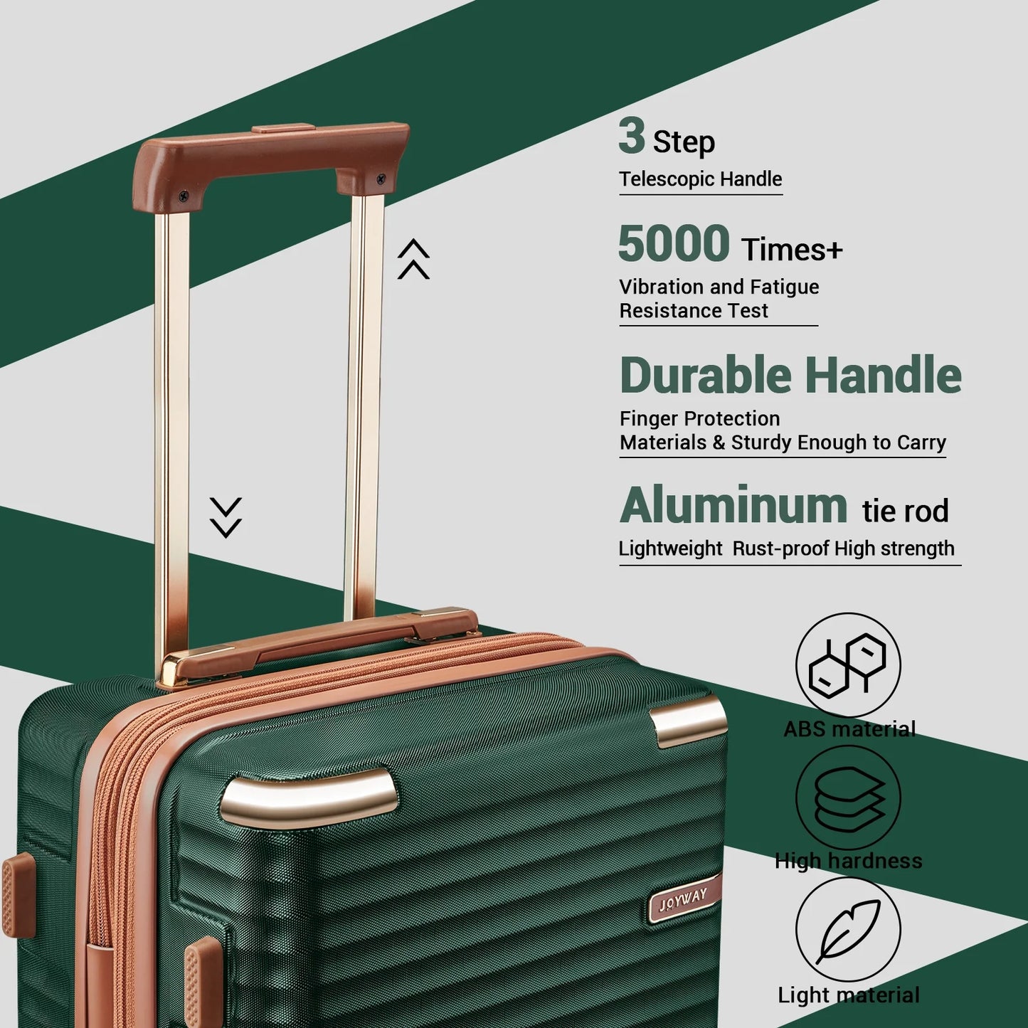 Joyway 3-Piece Carry-On Luggage Set with Swivel TSA Lock and Leather Carry Bag